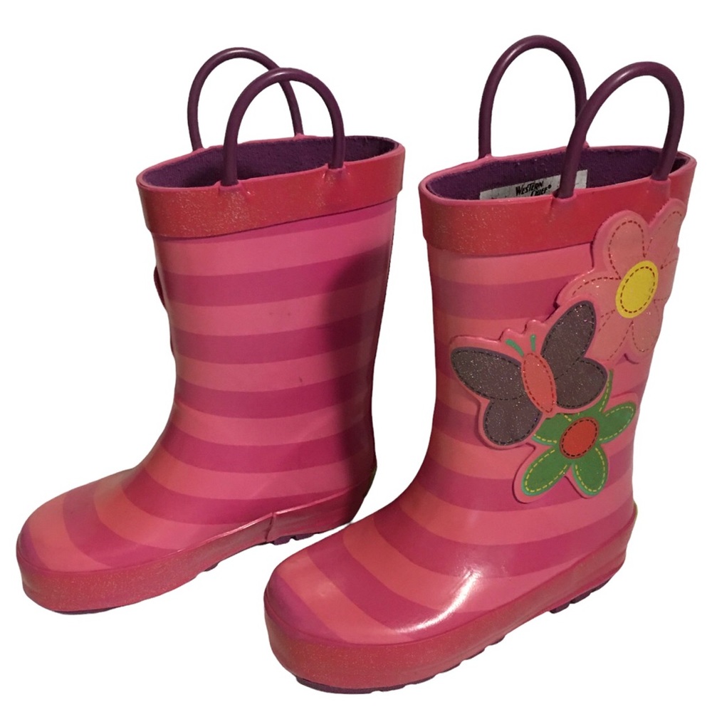 Western Chief Pink girls rain duck boots blossom cutie pink Sz 8 Butterf…